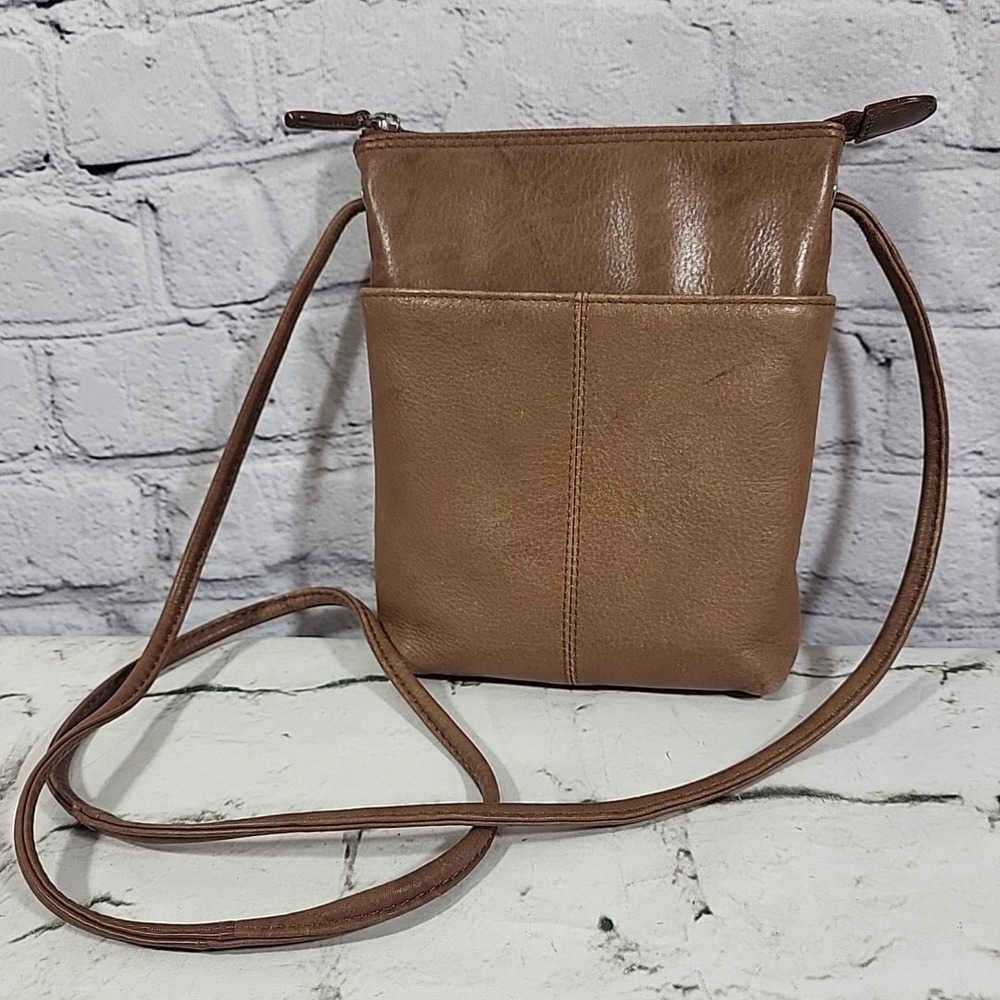 ILI New York Women's Leather Crossbody Bag Compact Tan Shoulder Purse
